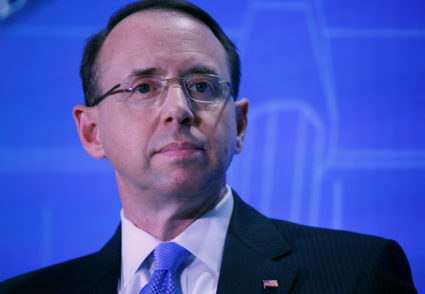Deputy Attorney General Rod Rosenstein takes part in the Financial Services Roundtable spring conference at The Wharf Intercontinental Hotel in Washington, D.C. Photo by Leah Millis/Reuters