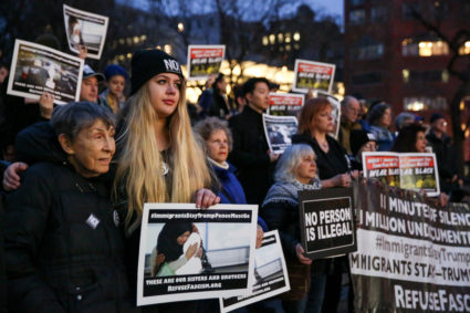 Activists and DACA recipients protest against the Trump administration's policies on immigrants and immigration, during a demonstration in Manhattan, New York, U.S., March 1, 2018. REUTERS/Amr Alfiky - RC166F086900