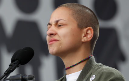 Emma González, a student and shooting survivor from the Marjory Stoneman Douglas High School in Parkland, Florida, cries as she addresses the conclusion of the "March for Our Lives" event demanding gun control after recent school shootings at a rally in Washington, U.S., March 24, 2018. Photo by Jonathan Ernst/Reuters