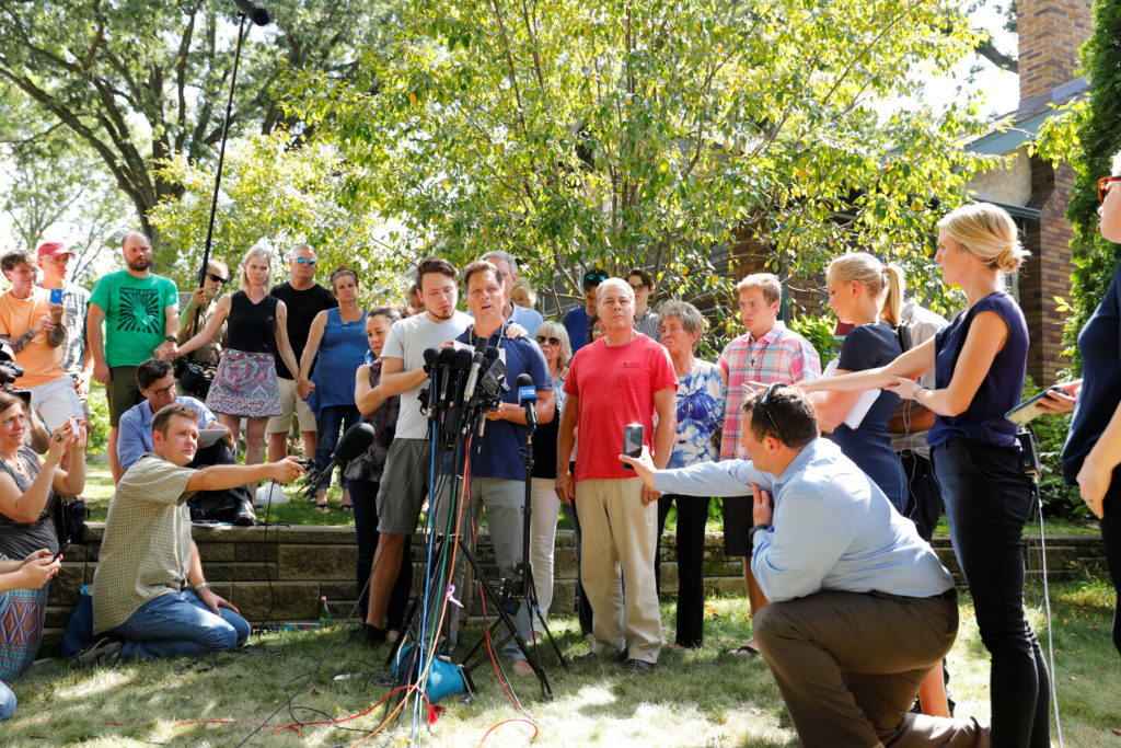 Don Damond speaks to the media about his fiance, Justine Damond who was fatally shot by Minneapolis police in Minneapolis,...