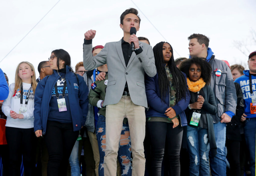 David Hogg, a student and shooting survivor from the Marjory Stoneman Douglas High School in Parkland, Florida, addresses ...