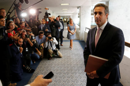 Michael Cohen, personal attorney for President Donald Trump, talks to reporters as he departs after meeting with Senate Intelligence Committee staff as the panel investigates alleged Russian interference in the 2016 U.S. presidential election, on Capitol Hill in Washington, D.C. Photo by Jonathan Ernst/Reuters