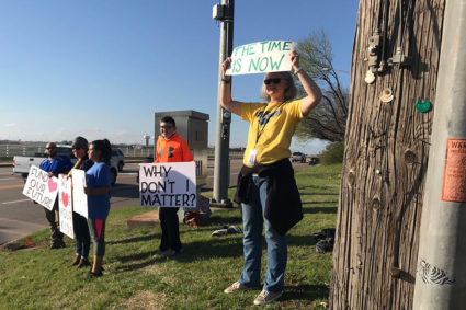 Teachers in Oklahoma protest ahead of a planned walkout Monday. Photo courtesy of KELLY BURLEY / KOSU