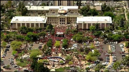 Teachers protest at the Arizona Capitol.