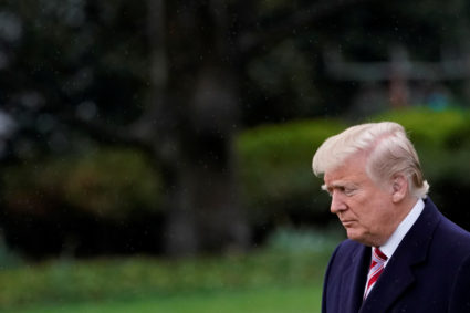 President Donald Trump departs the White House on April 16 for a trip to Miami, Florida. REUTERS/Carlos Barria.