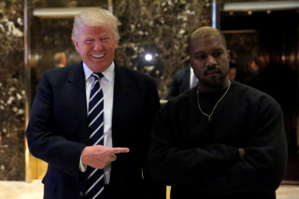 Then-President-elect Donald Trump and musician Kanye West pose for media at Trump Tower in Manhattan, New York City. Photo by Andrew Kelly/Reuters