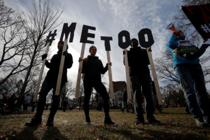 Demonstrators spell out "#METOO" in Cambridge, Massachusetts. Photo by Brian Snyder/Reuters