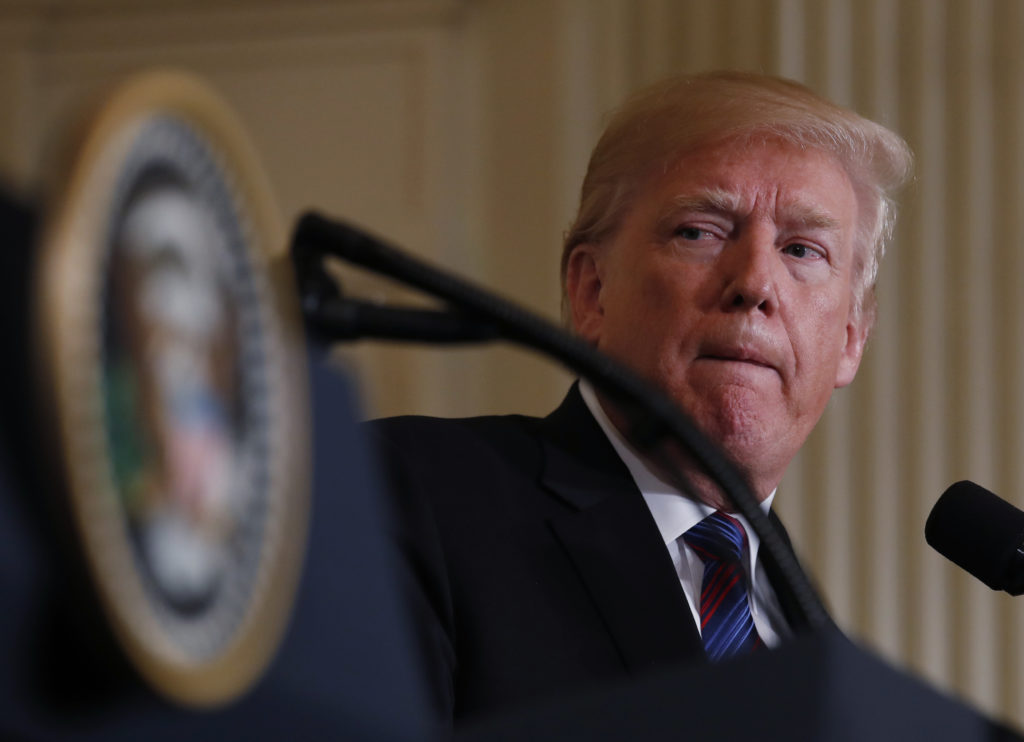 U.S. President Donald Trump at a news conference at the White House in Washington, U.S., April 3, 2018. REUTERS/Kevin Lama...