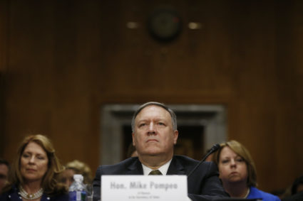 CIA Director Mike Pompeo testifies before a Senate Foreign Relations Committee confirmation hearing on Pompeo's nomination to be secretary of state on Capitol Hill in Washington, D.C. Photo by Leah Millis/Reuters