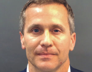 Missouri Governor Eric Greitens appears in a police booking photo in St. Louis, Missouri, U.S., February 22, 2018. St. Louis Metropolitan Police Dept./Handout via REUTERS