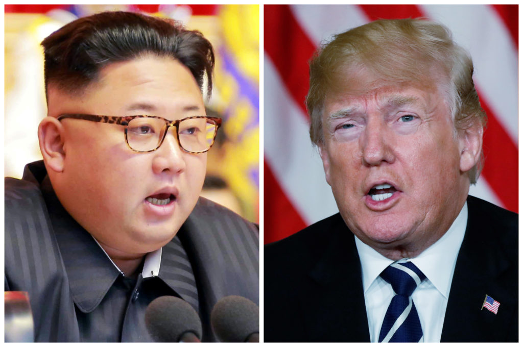 FILE PHOTO: A combination photo shows North Korean leader Kim Jong Un (L) in Pyongyang, North Korea and U.S. President Don...