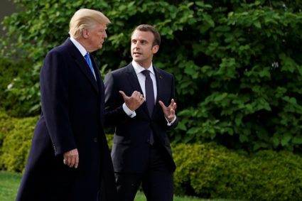 President Donald Trump and French President Emmanuel Macron at the White House in Washington, D.C., on April 23. Photo by Joshua Roberts/Reuters