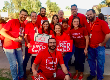 Arizona government and economics teacher Ryan Malham (front row center) in Tempe, Arizona during a previous "walk-in." Photo provided by courtesy of Ryan Malham