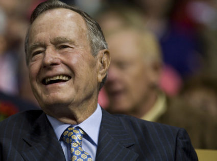 Former President George H.W. Bush smiles during the second day of the Republican National Convention at the Xcel Center in St. Paul, Minnesota. Photo by Ramin Talaie/Corbis via Getty Images