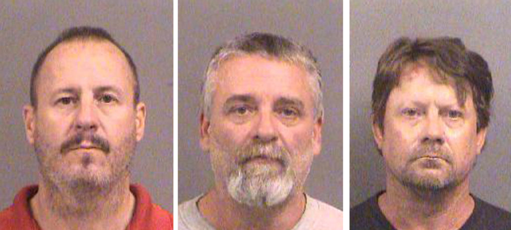 FILE PHOTO: Curtis Allen 49, (L to R), Gavin Wright, 49 and Patrick Eugene Stein, 47 are shown in these booking photos in ...