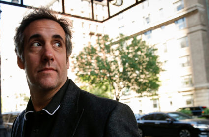 President Donald Trump's personal lawyer Michael Cohen arrives at his hotel in New York City. Photo by Brendan McDermid/Reuters
