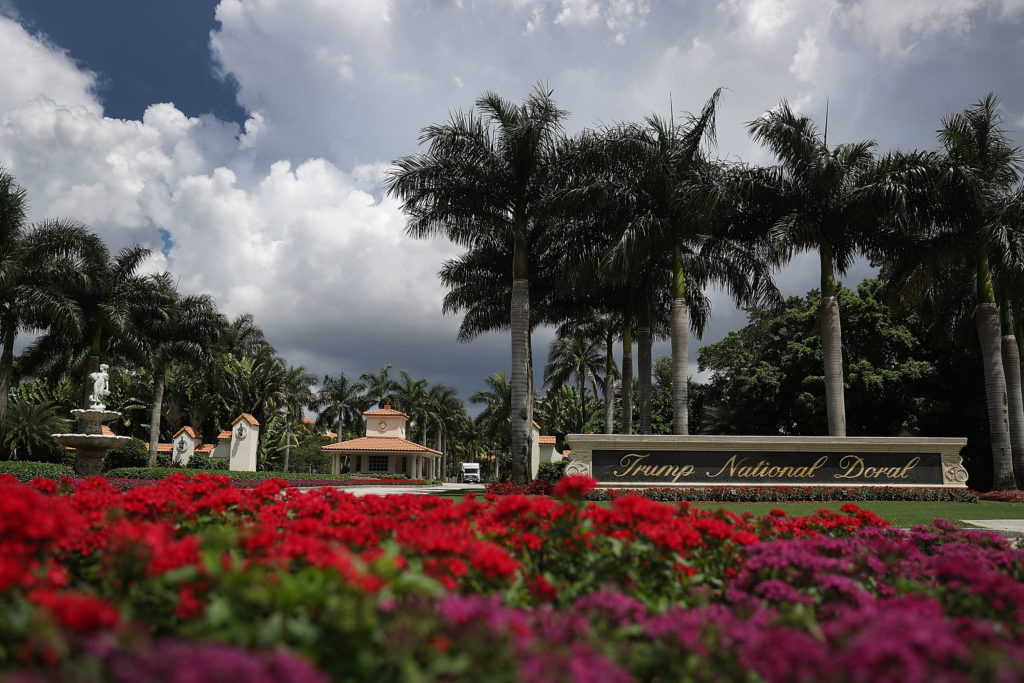 The front entrance to the Trump National Doral is seen where a golf course owned by Republican presidential candidate Dona...