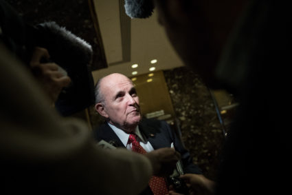 Rudy Giuliani, seen speaking to reporters at Trump Tower in November 2016, has sparked controversy since joining President Donald Trump's legal team last month. Photo by Drew Angerer/Getty Images