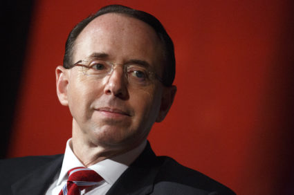 Deputy Attorney General Rod Rosenstein waits to speak at the Compliance Week 13th Annual Conference in Washington, D.C. Photo by Joshua Roberts/Reuters