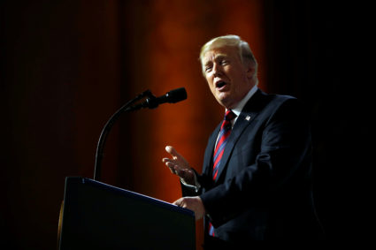 President Donald Trump speaks at the Susan B. Anthony List 11th Annual Campaign for Life Gala at the National Building Museum in Washington, D.C. Photo by Al Drago/Reuters