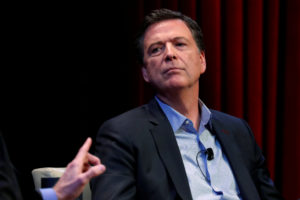 Former FBI director James Comey speaks about his book during an onstage interview with Axios Executive Editor Mike Allen at George Washington University in Washington, D.C. Photo by Jonathan Ernst/Reuters