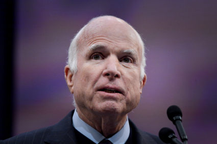 Sen. John McCain (R-Ariz.) speaks after being awarded the 2017 Liberty Medal in Philadelphia, Pennsylvania. Photo by Charles Mostoller/Reuters