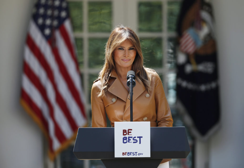 The White House said Monday that U.S. first lady Melania Trump was hospitalized to treat a benign kidney condition. File p...