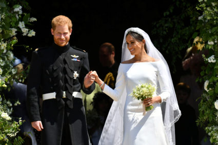 Prince Harry and Meghan Markle leave via the West Door of St. George's Chapel after exchanging vows on May 19. Photo by Ben Birchall/Pool via Reuters