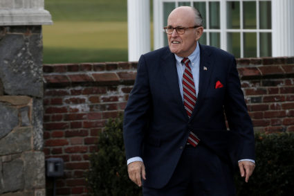 Former New York City Mayor Rudolph Giuliani at Trump National Golf Club in Bedminster, New Jersey on Nov. 20, 2016. File photo by Mike Segar/Reuters