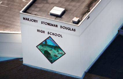 An aerial view shows Marjory Stoneman Douglas High School following a mass shooting in Parkland, Florida. Photo by Carlos Garcia Rawlins/Reuters