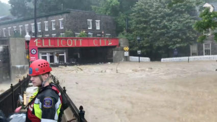 Flooding is seen in Ellicott City, Maryland, U.S. May 27, 2018, in this still image from video from social media. Todd Marks via Reuters