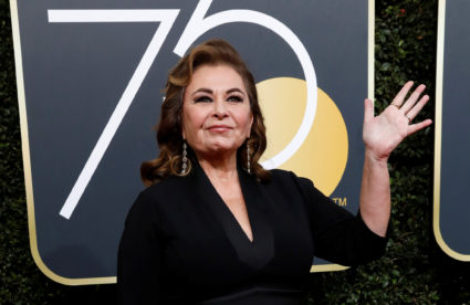 FILE PHOTO: Actress Roseanne Barr waves on her arrival to the 75th Golden Globe Awards in Beverly Hills, California, U.S., January 7, 2018. REUTERS/Mario Anzuoni/File Photo - RC12FF42D420
