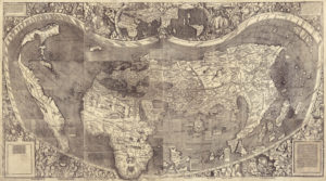 A world map from 1507 world map by cartographer Martin Waldseemuller is pictured in this handout image from the Library of Congress.