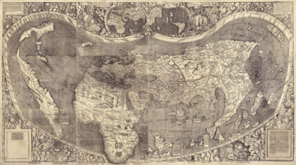 A world map from 1507 world map by cartographer Martin Waldseemuller is pictured in this handout image from the Library of Congress.