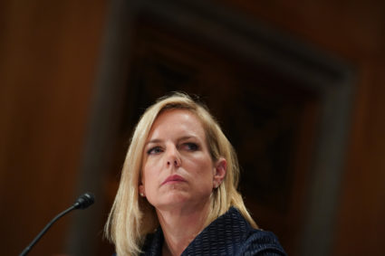Department of Homeland Security Secretary Kirstjen Nielsen testifies before a Senate Homeland Security and Governmental Affairs Committee hearing on "Authorities and Resources Needed to Protect and Secure the United States," on Capitol Hill in Washington, DC, U.S., May 15, 2018. REUTERS/Erin Schaff