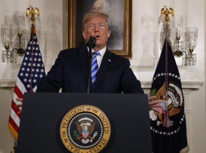 U.S. President Donald Trump announces his decision on the JCPOA Iran nuclear agreement at the White House in Washington, U.S., May 8, 2018. REUTERS/Jonathan Ernst