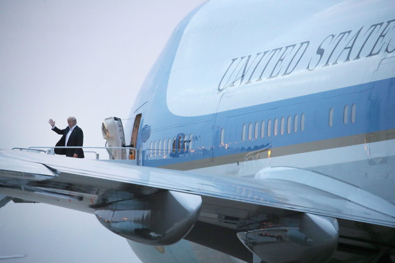 President Donald Trump steps off of Air Force One at Joint Base Andrews after returning from a summit in Singapore with North Korean leader Kim Jong Un, on June 13, 2018 at Andrews Air Force Base, Maryland. Photo by Mark Wilson/Getty Images