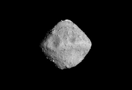 Asteroid Ryugu is photographed by the ONC-T, which is equipped on Hayabusa2 probe, in outer space 280 million kilometer from the Earth, on June 24, 2018. Given its circuitous route, the probe has traveled around 3.2 billion kilometers since its launch in 2014. Photo by JAXA-Tokyo University/Handout via REUTERS