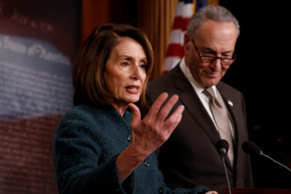 File photo of House Minority Leader Nancy Pelosi and Senate Minority Leader Chuck Schumer by Aaron P. Bernstein/Reuters