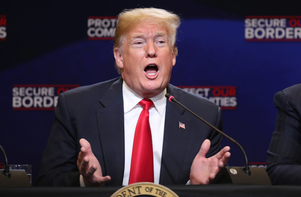 President Donald Trump speaks during a roundtable on immigration and the gang MS-13 at the Morrelly Homeland Security Cent...