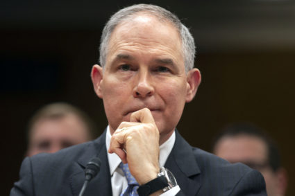 EPA Administrator Scott Pruitt testifies before a Senate Appropriations Interior, Environment, and Related Agencies Subcommittee hearing on the proposed budget estimates and justification for FY2019 for the Environmental Protection Agency on Capitol Hill in Washington, U.S., May 16, 2018. Photo by Al Drago/Reuters