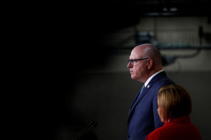 House Democratic Caucus Chairman Joe Crowley (D-New York), and Vice Chair Linda Sanchez (D-Calif.) attend a press conference on Capitol Hill in Washington, D.C. Photo by Eric Thayer/Reuters