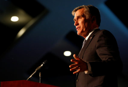 Former presidential candidate Mitt Romney speaks at the Utah County Republican Party Lincoln Day Dinner, in Provo, Utah. Photo by Jim Urquhart/Reuters