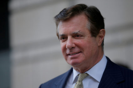 Paul Manafort, former campaign manager for U.S. President Donald Trump, departs after a hearing at U.S. District Court in Washington, D.C., on April 19, 2018. Photo by Brian Snyder/Reuters