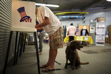 Bob Ballentine, 63, votes in the primary election at a polling station in Venice, Los Angeles, California, U.S. June 5, 2018. REUTERS/Lucy Nicholson - RC139A2C3FA0