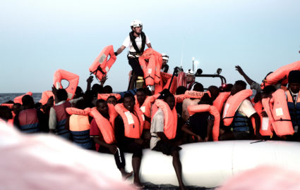 File photo of migrants rescued in the Mediterranean Sea by Karpov/Handout via Reuters