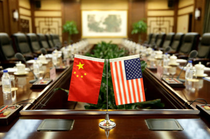Flags of U.S. and China are placed for a 2017 meeting between Secretary of Agriculture Sonny Perdue and China's Minister of Agriculture Han Changfu at the Ministry of Agriculture in Beijing, China. Photo By Jason Lee/Reuters