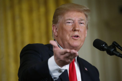 President Donald Trump addresses a meeting of the National Space Council in the East Room of the White House in Washington, D.C. Photo by Leah Millis/Reuters