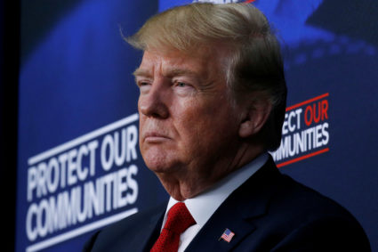 President Donald Trump listens during an "Angel Families" immigration event at the White House in Washington, D.C. Photo by Leah Millis/Reuters