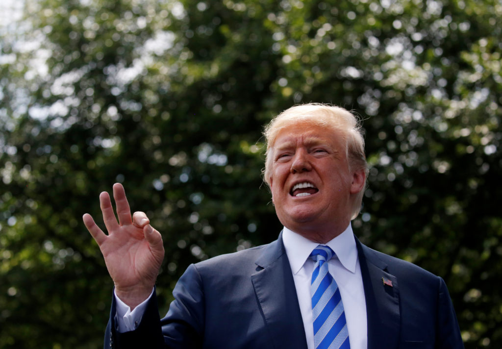 U.S. President Donald Trump talks to the media after meeting with North Korea's envoy Kim Yong Chol at the White House in ...
